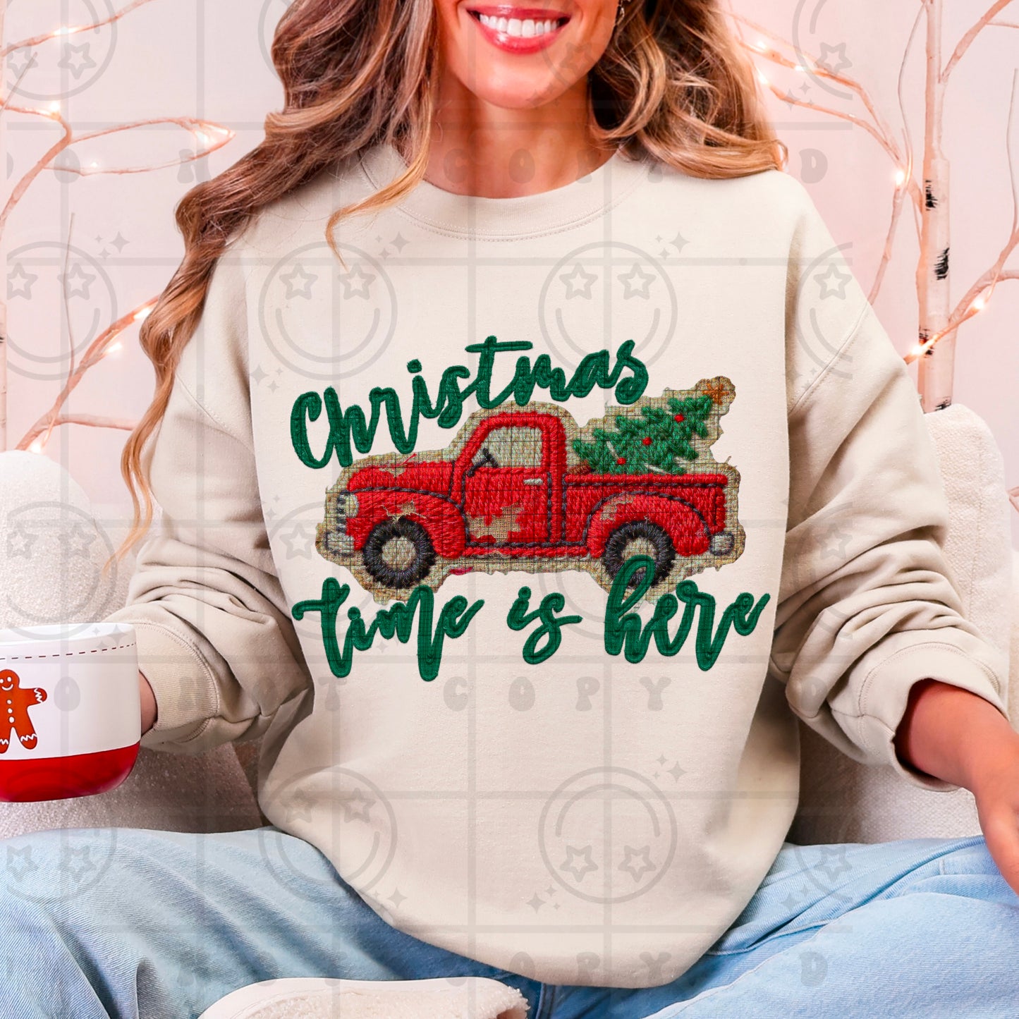 Christmas time is here vintage truck DTF
