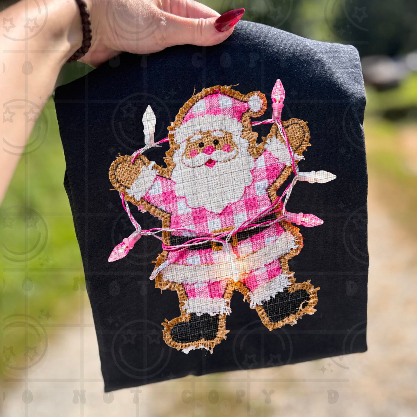 Faux Burlap Pink Santa with Lights DTF