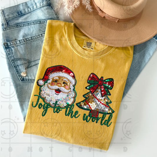 Joy to the world faux sequin DTF