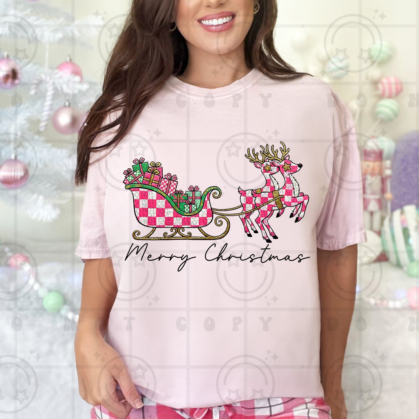 Merry Christmas Pink Checkered DTF